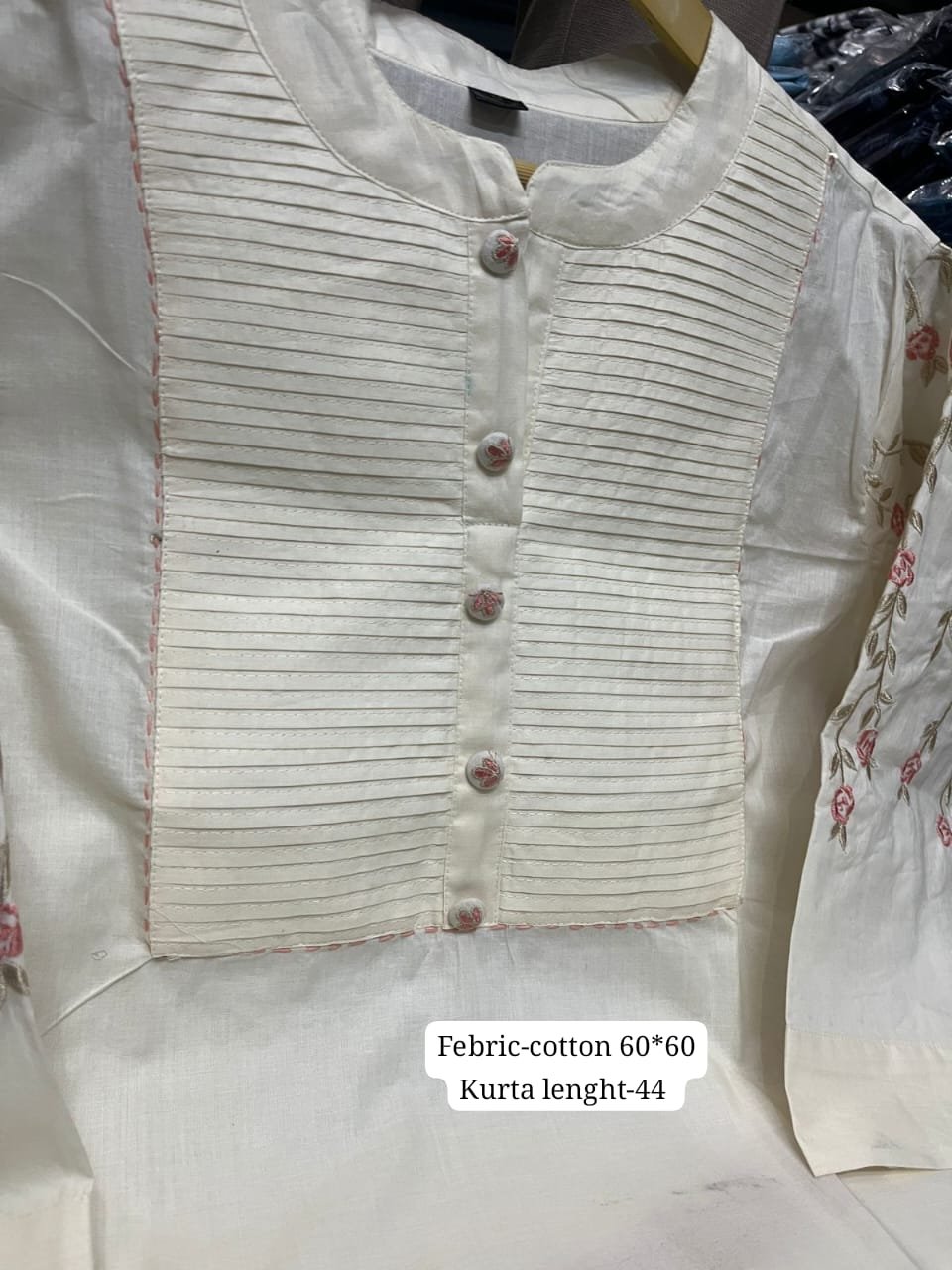 White  Kurti Pant Set with Embroidery & Pintex Detailing